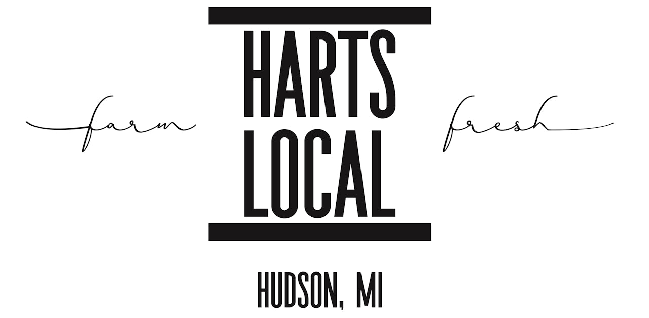 Logo for Harts Local, a farm-to-table business in Hudson, MI, emphasizing fresh and locally sourced produce.